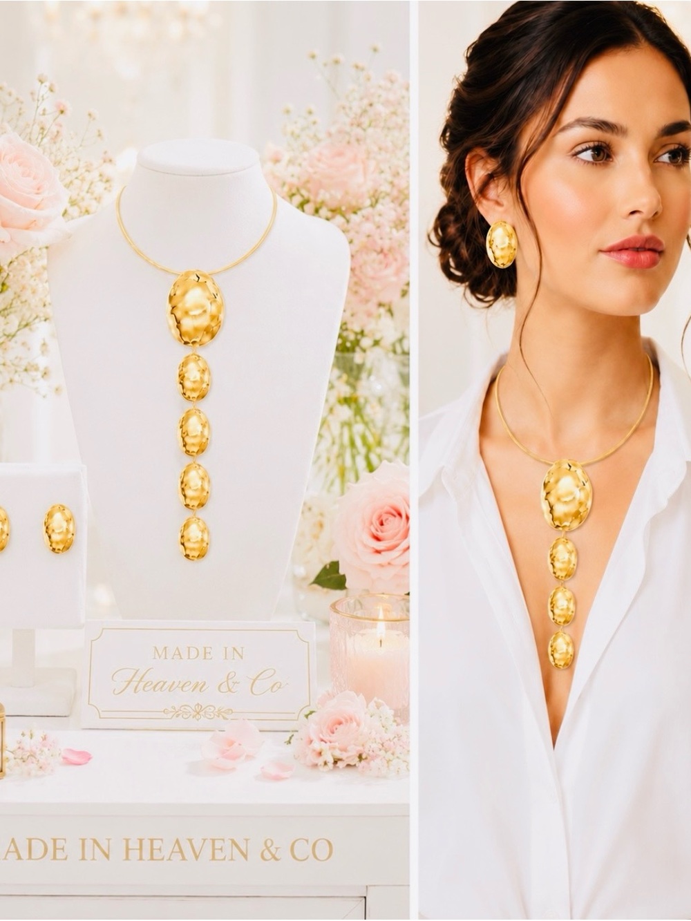 Gold Oval Drop Necklace